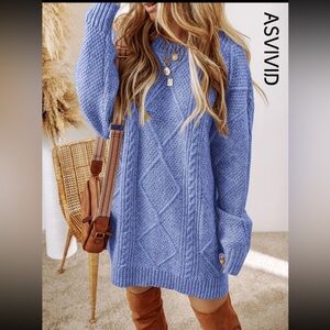 ASVIVID Periwinkle Cable Knit Sweater Tunic